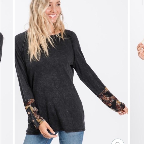 Hailey & Co. Washed Black Layer Sleeve Detail Top - Picture 3 of 7